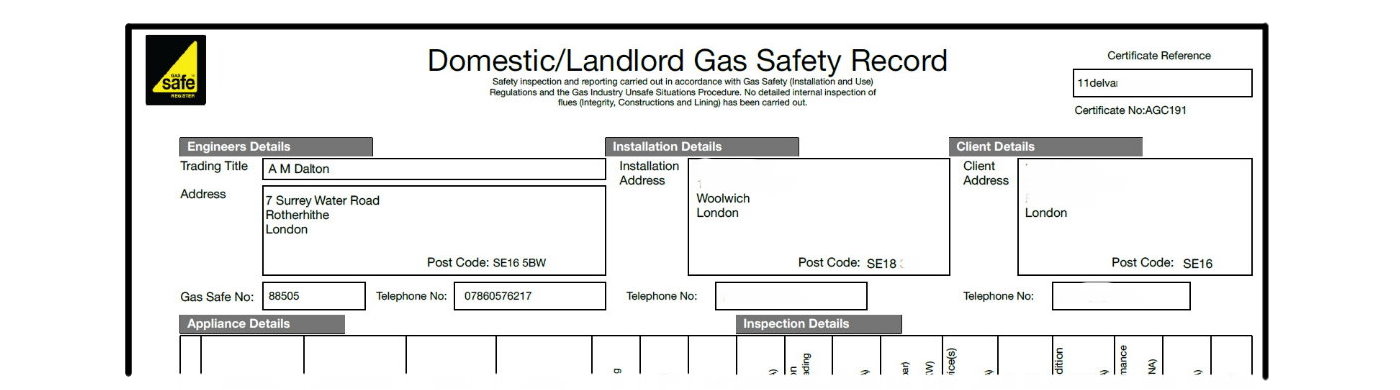 AM Dalton Plumbing Landlords Gas Safety Record Image